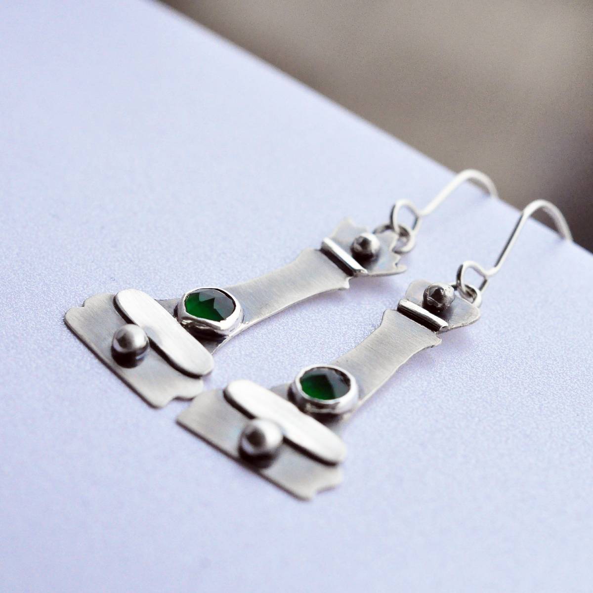 Kolczyki szachy z zielonym onyksem - obrazek 4