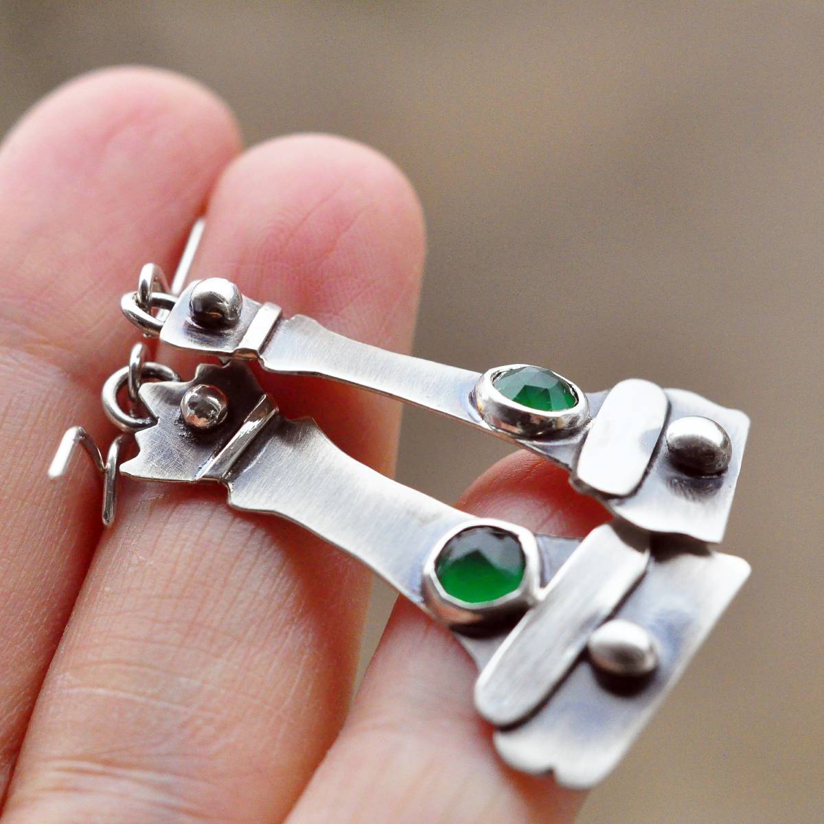 Kolczyki szachy z zielonym onyksem - obrazek 6